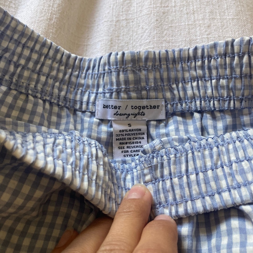 Light Blue and White Gingham / stripe Lounge Shorts Set - Picture 6 of 7
